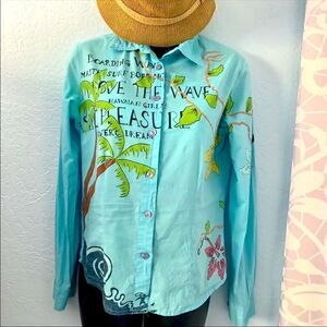 Colin’s Turquoise Blue Graphic Button Down Surfer Shirt Size Small